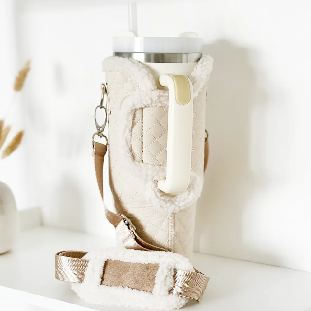 Cocopup Tumbler Carry Cases-Quilted Cream Tumbler Carry Case by Coconut Lane