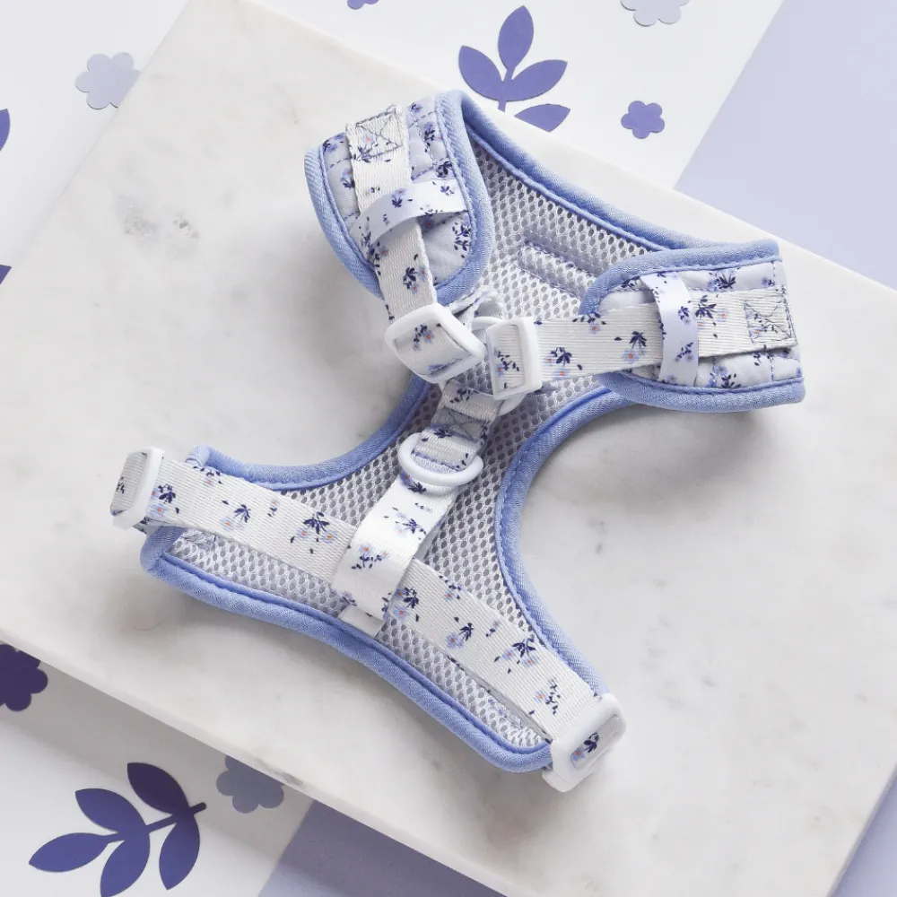 Cocopup Adjustable Neck Harnesses-Quilted Ditsy Floral Periwinkle Adjustable Neck HARNESS