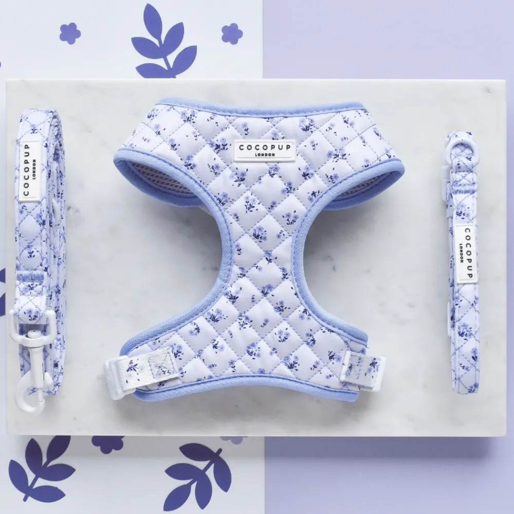 Cocopup Adjustable Neck Harnesses-Quilted Ditsy Floral Periwinkle Adjustable Neck HARNESS