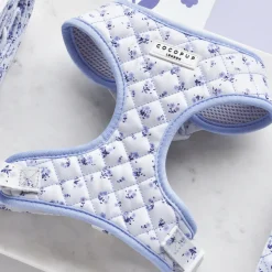 Cocopup Adjustable Harness Bundles-Quilted Ditsy Floral Periwinkle Adjustable Neck Harness, Lead & Collar Bundle