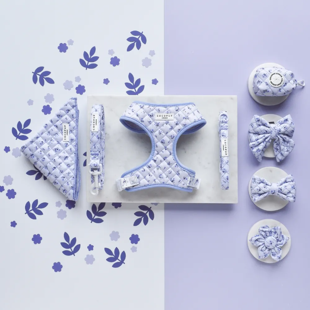 Cocopup Adjustable Neck Harnesses-Quilted Ditsy Floral Periwinkle Adjustable Neck HARNESS