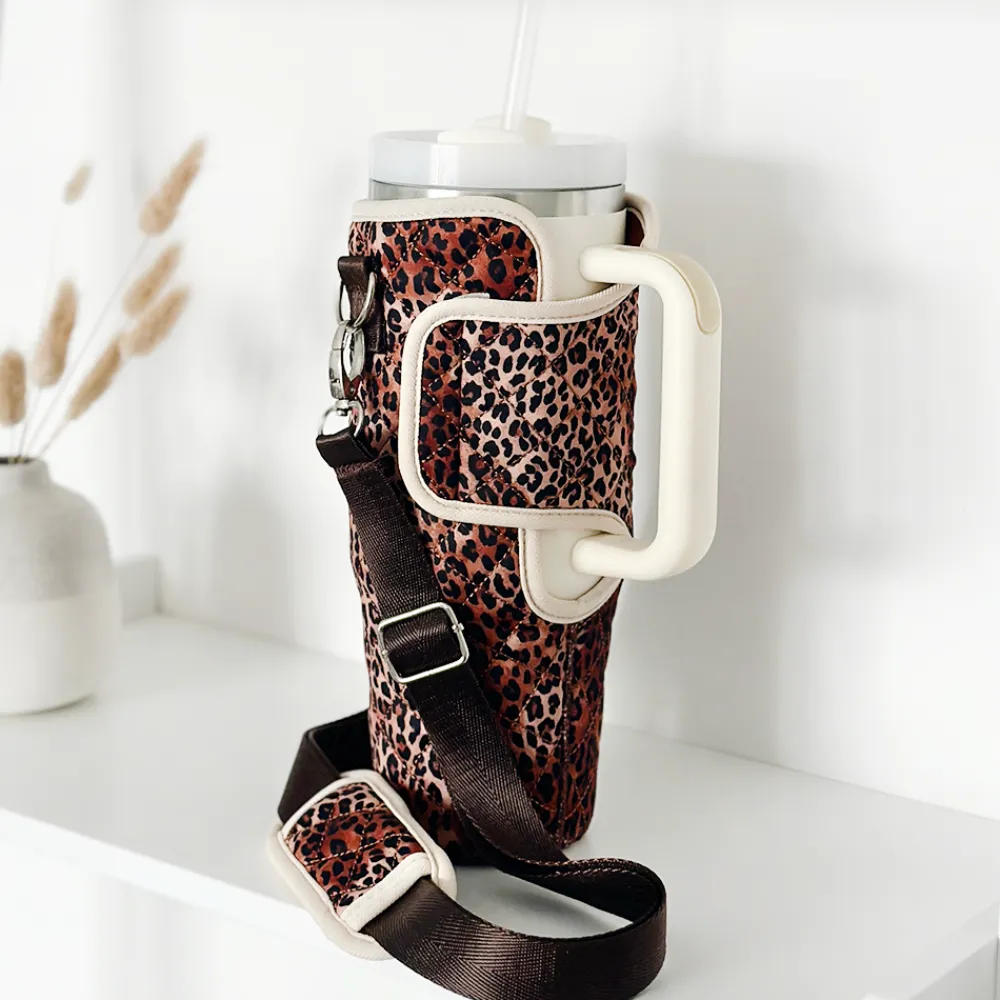 Cocopup Tumbler Carry Cases-Quilted Leopard Pup Tumbler Carry Case by Coconut Lane