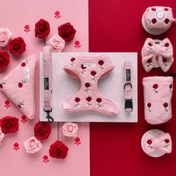 Cocopup Adjustable Neck Harnesses-Roses Embroidered Teddy Adjustable Neck HARNESS