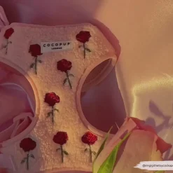 Cocopup Adjustable Neck Harnesses-Roses Embroidered Teddy Adjustable Neck HARNESS