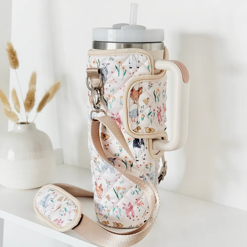 Cocopup Tumbler Carry Cases-Tumbler Carry Case - Quilted Farmyard Friends